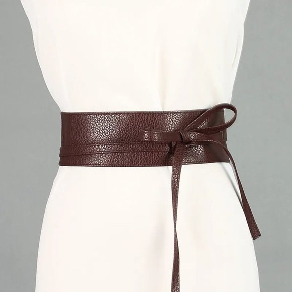 Obi Belt Wide Wrap Around Waist Boho Gypsy Self Tie Cinched Corset Brown - Picture 1 of 12